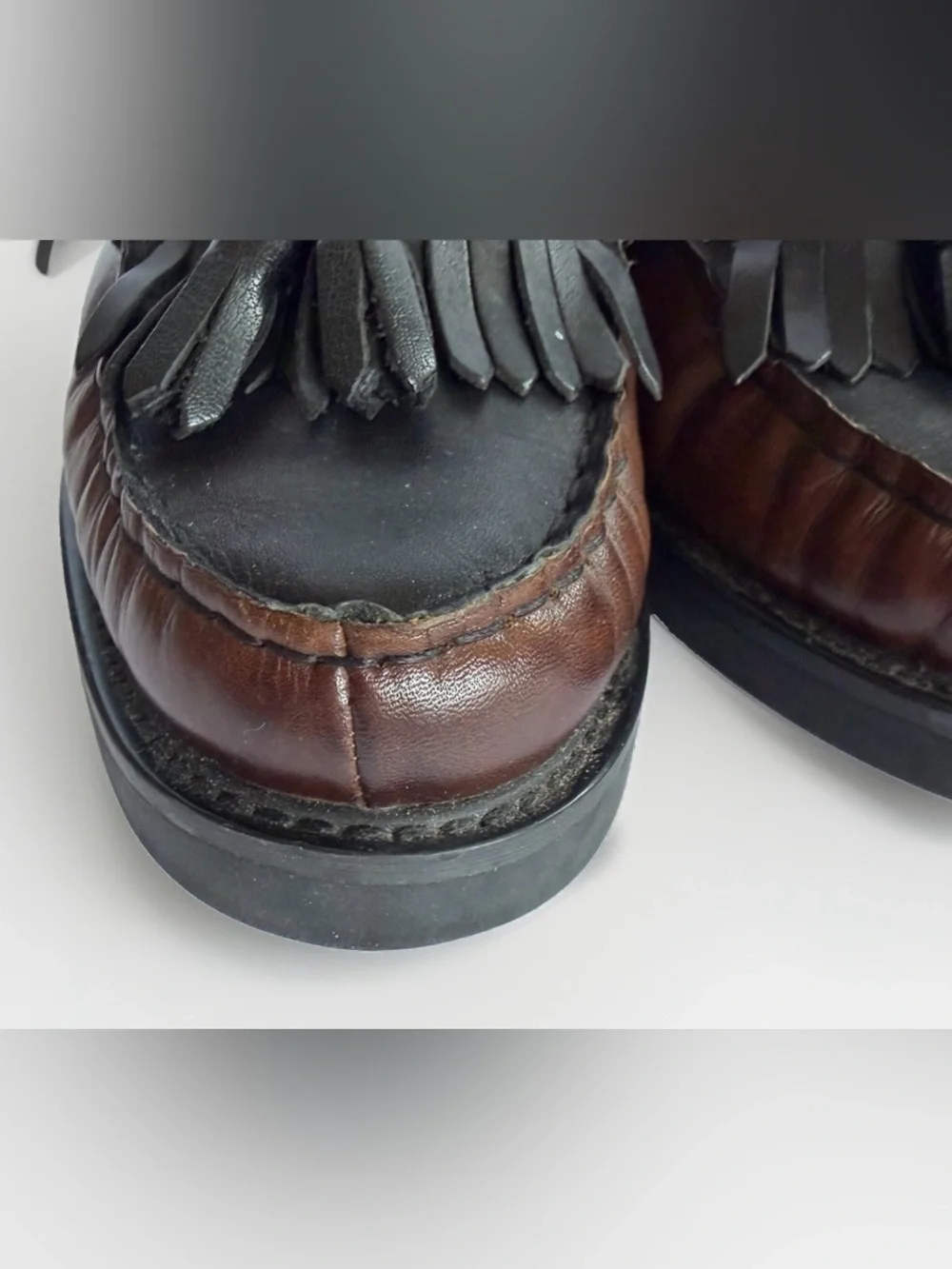 Mona Flying Leather Two Tone Kiltie Tassel Loafers Dark Academia Preppy 38 7.5-8